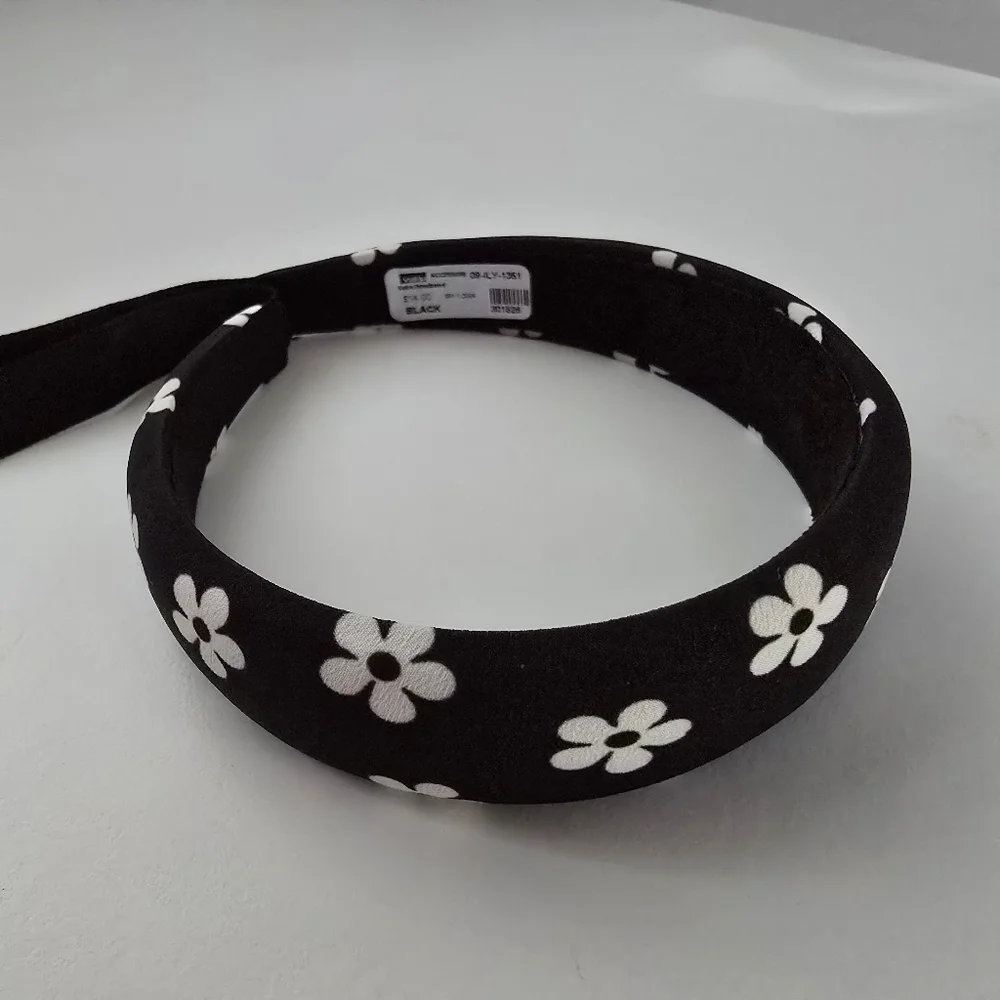 NEW Black White Retro Floral Ribbon Bow Headband